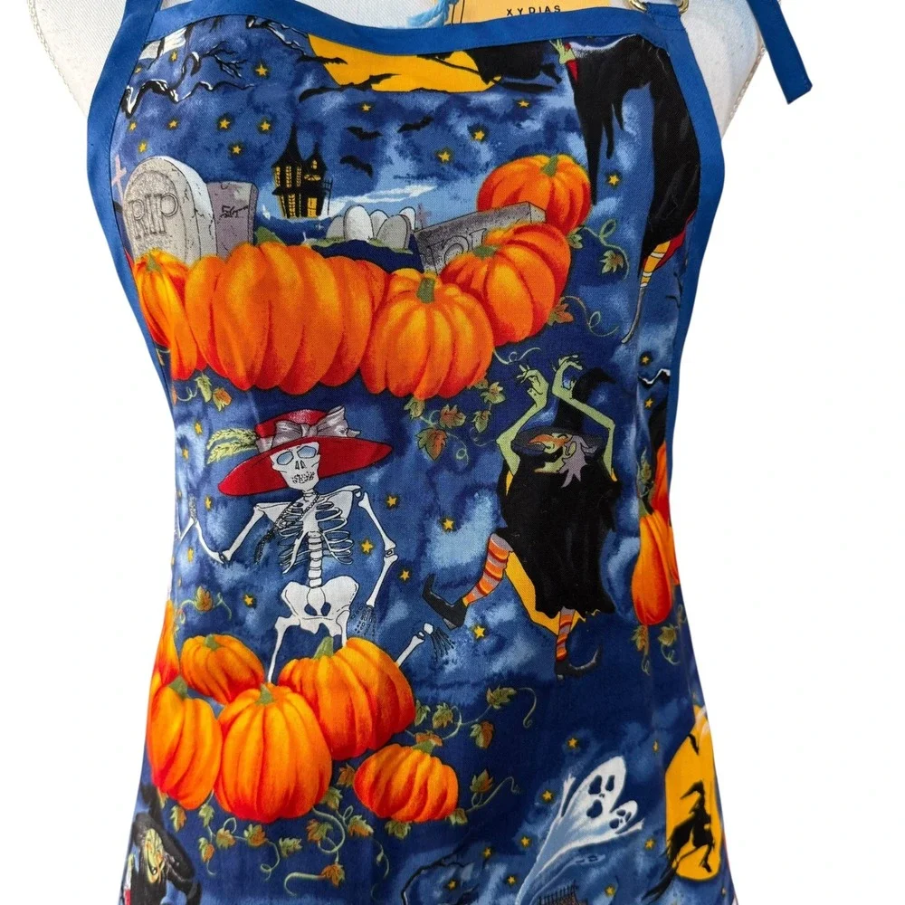 Halloween Apron Witch Black Cat Pumpkin Spooky Party Costume Accessory Women Vtg